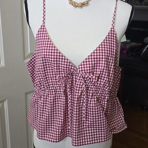ARIZONA JEAN CO WOMEN'S JUNIOR SIZE BURGUNDY AND WHITE GINGHAM SLEEP TANK XL